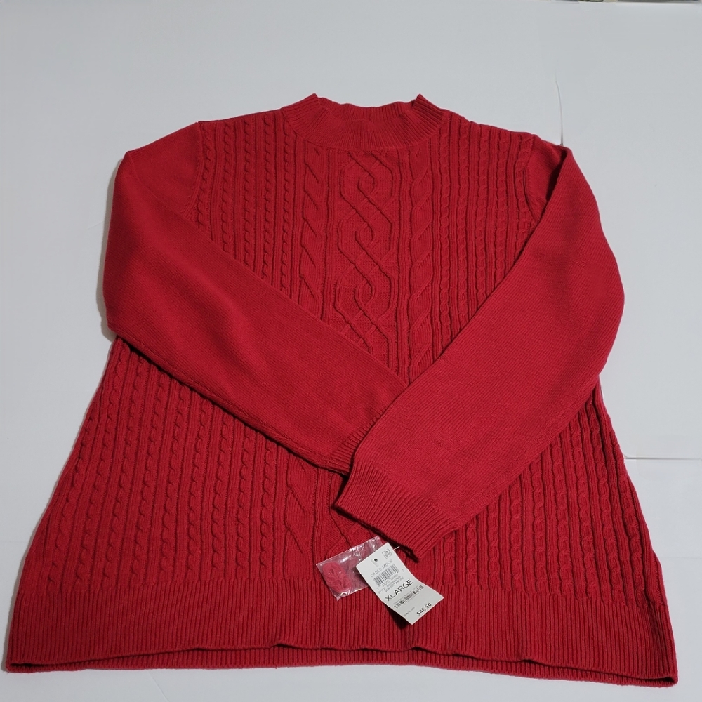 Karen Scott Cable Knit  Sweater red XL - Picture 3 of 9